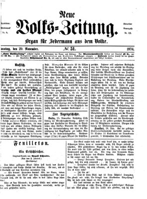 Neue Volks-Zeitung Sonntag 29. November 1874