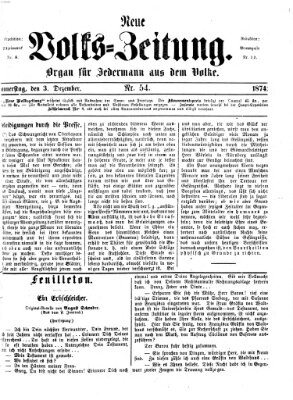 Neue Volks-Zeitung Donnerstag 3. Dezember 1874
