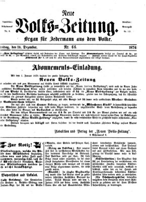 Neue Volks-Zeitung Freitag 18. Dezember 1874