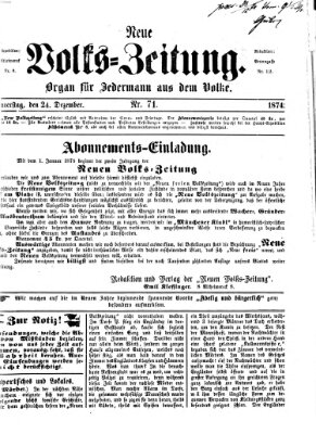 Neue Volks-Zeitung Donnerstag 24. Dezember 1874