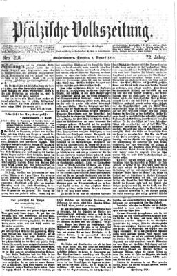 Pfälzische Volkszeitung Samstag 1. August 1874