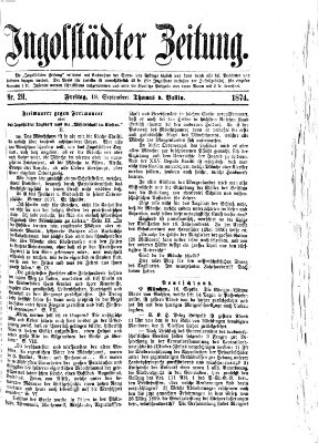 Ingolstädter Zeitung (Neue Ingolstädter Zeitung) Freitag 18. September 1874