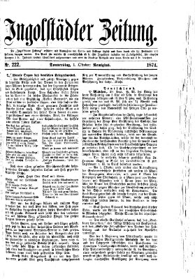 Ingolstädter Zeitung (Neue Ingolstädter Zeitung) Donnerstag 1. Oktober 1874