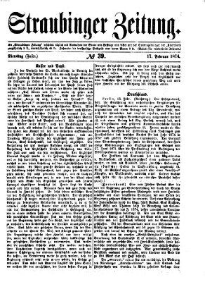 Straubinger Zeitung Dienstag 17. Februar 1874