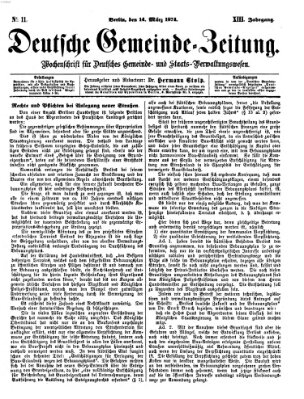 Deutsche Gemeinde-Zeitung Samstag 14. März 1874