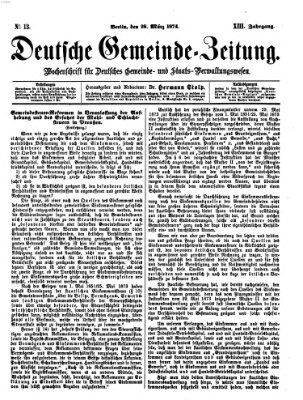 Deutsche Gemeinde-Zeitung Samstag 28. März 1874