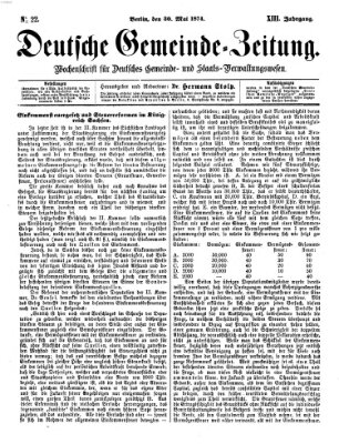 Deutsche Gemeinde-Zeitung Samstag 30. Mai 1874