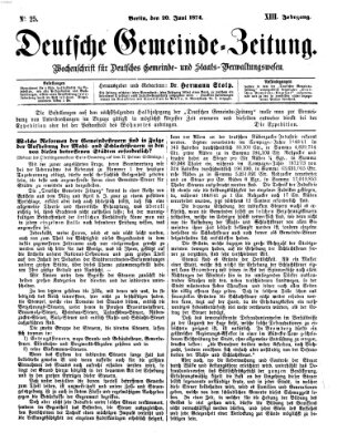 Deutsche Gemeinde-Zeitung Samstag 20. Juni 1874