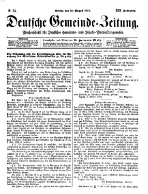 Deutsche Gemeinde-Zeitung Samstag 22. August 1874