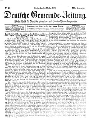 Deutsche Gemeinde-Zeitung Samstag 3. Oktober 1874