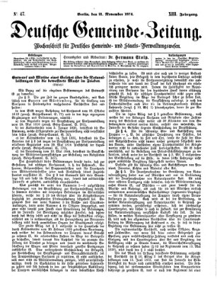 Deutsche Gemeinde-Zeitung Samstag 21. November 1874