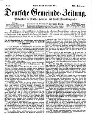 Deutsche Gemeinde-Zeitung Samstag 19. Dezember 1874