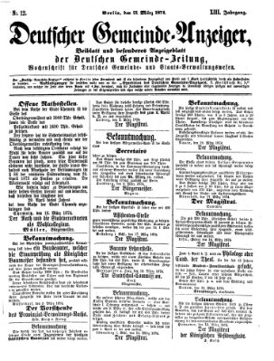 Deutsche Gemeinde-Zeitung Samstag 21. März 1874