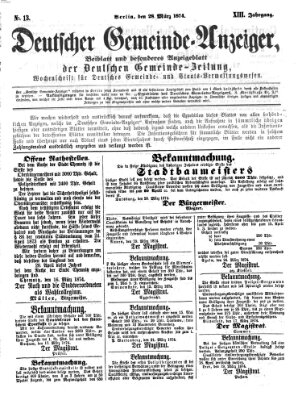 Deutsche Gemeinde-Zeitung Samstag 28. März 1874