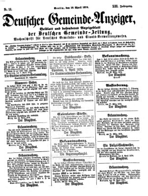 Deutsche Gemeinde-Zeitung Samstag 18. April 1874