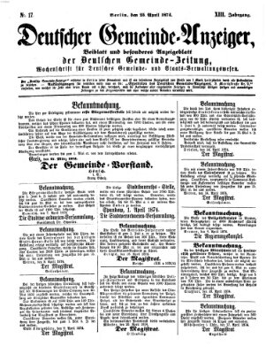 Deutsche Gemeinde-Zeitung Samstag 25. April 1874