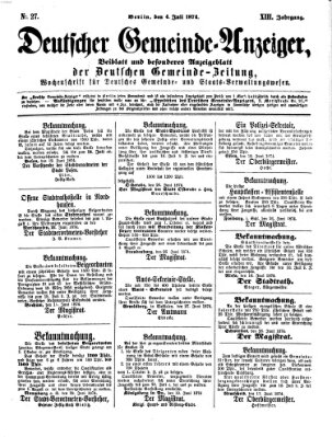 Deutsche Gemeinde-Zeitung Samstag 4. Juli 1874