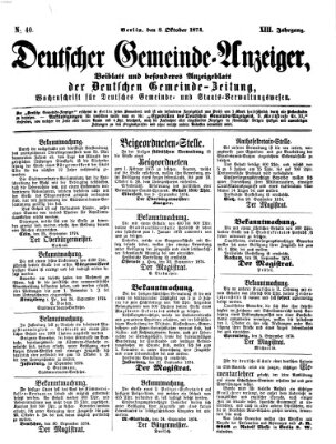 Deutsche Gemeinde-Zeitung Samstag 3. Oktober 1874