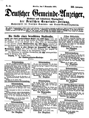 Deutsche Gemeinde-Zeitung Samstag 7. November 1874