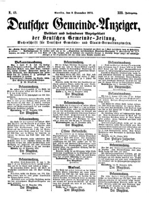 Deutsche Gemeinde-Zeitung Samstag 5. Dezember 1874