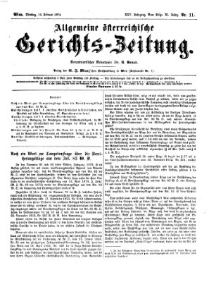 Allgemeine österreichische Gerichts-Zeitung Dienstag 10. Februar 1874