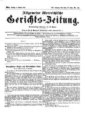 Allgemeine österreichische Gerichts-Zeitung Dienstag 17. Februar 1874