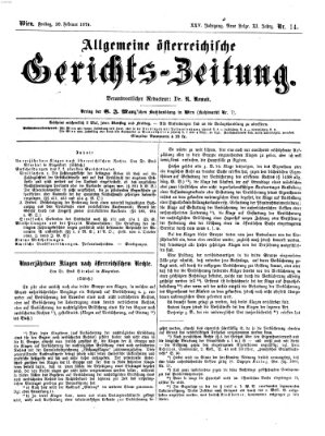 Allgemeine österreichische Gerichts-Zeitung Freitag 20. Februar 1874