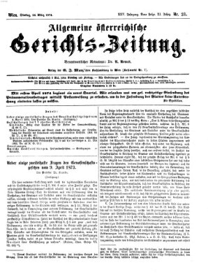 Allgemeine österreichische Gerichts-Zeitung Dienstag 24. März 1874