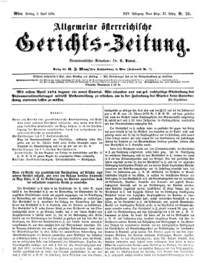 Allgemeine österreichische Gerichts-Zeitung Freitag 3. April 1874