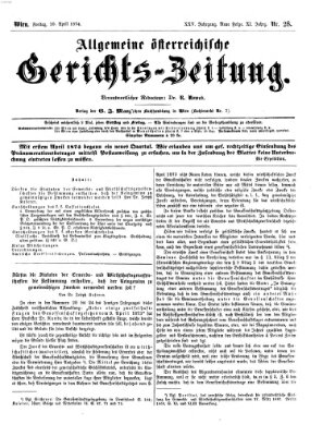 Allgemeine österreichische Gerichts-Zeitung Freitag 10. April 1874