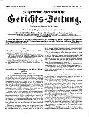 Allgemeine österreichische Gerichts-Zeitung Dienstag 14. April 1874