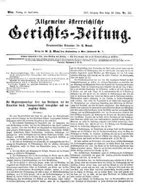 Allgemeine österreichische Gerichts-Zeitung Dienstag 28. April 1874