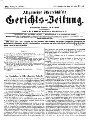 Allgemeine österreichische Gerichts-Zeitung Dienstag 23. Juni 1874