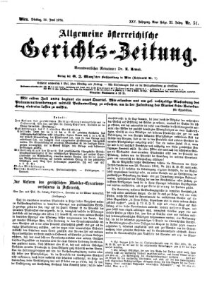 Allgemeine österreichische Gerichts-Zeitung Dienstag 30. Juni 1874