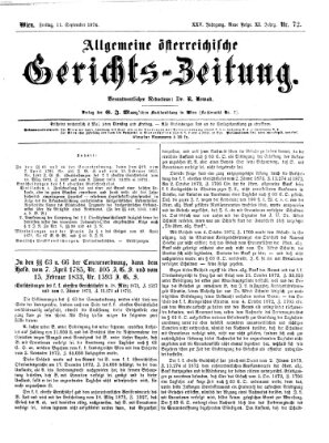 Allgemeine österreichische Gerichts-Zeitung Freitag 11. September 1874