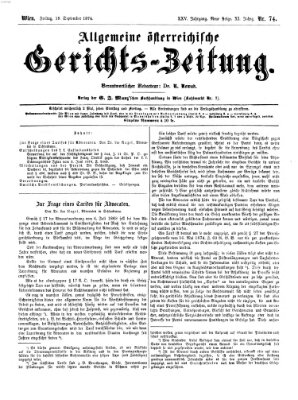 Allgemeine österreichische Gerichts-Zeitung Freitag 18. September 1874