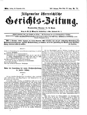 Allgemeine österreichische Gerichts-Zeitung Freitag 25. September 1874