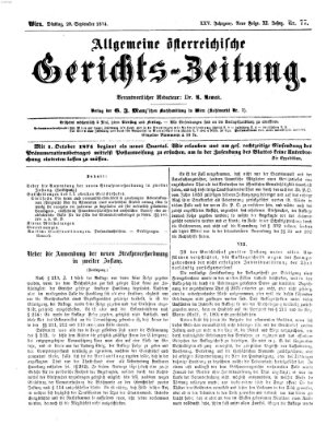 Allgemeine österreichische Gerichts-Zeitung Dienstag 29. September 1874