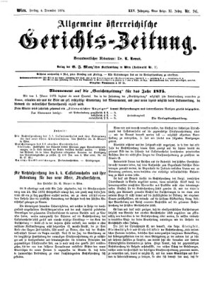 Allgemeine österreichische Gerichts-Zeitung Freitag 4. Dezember 1874