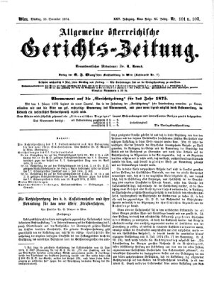 Allgemeine österreichische Gerichts-Zeitung Dienstag 22. Dezember 1874