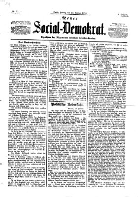 Neuer Social-Demokrat Freitag 20. Februar 1874