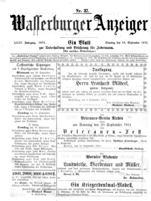 Wasserburger Anzeiger (Wasserburger Wochenblatt) Sonntag 13. September 1874