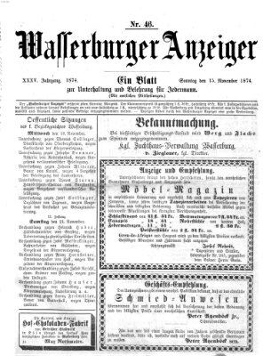 Wasserburger Anzeiger (Wasserburger Wochenblatt) Sonntag 15. November 1874