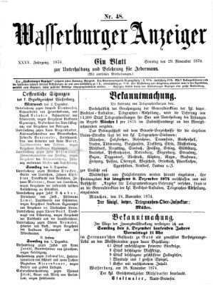 Wasserburger Anzeiger (Wasserburger Wochenblatt) Sonntag 29. November 1874