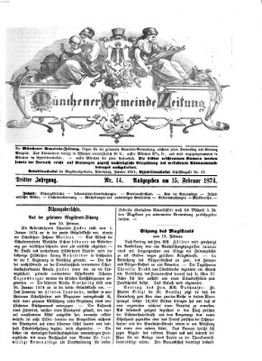 Münchener Gemeinde-Zeitung Sonntag 15. Februar 1874