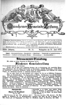 Münchener Gemeinde-Zeitung Donnerstag 25. Juni 1874