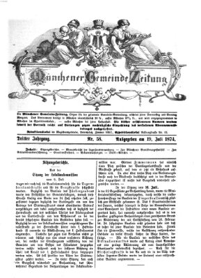 Münchener Gemeinde-Zeitung Sonntag 19. Juli 1874