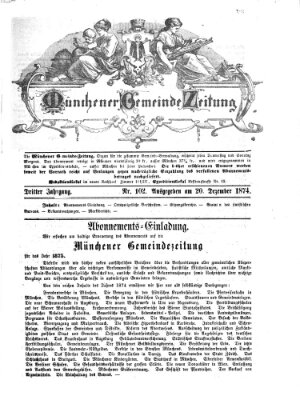 Münchener Gemeinde-Zeitung Sonntag 20. Dezember 1874