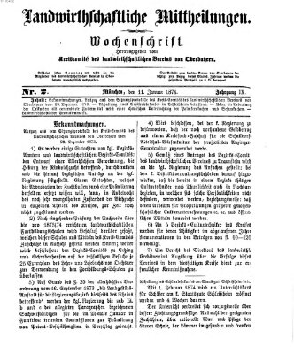 Landwirthschaftliche Mittheilungen Sonntag 11. Januar 1874