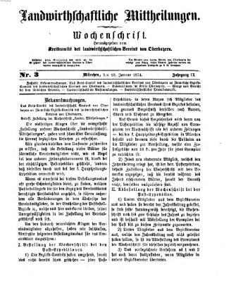 Landwirthschaftliche Mittheilungen Sonntag 18. Januar 1874